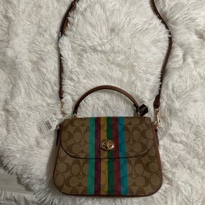 Coach Marlie Gold/Khaki Mult Pebble Leather Top Handle Satchel/Crossbody…